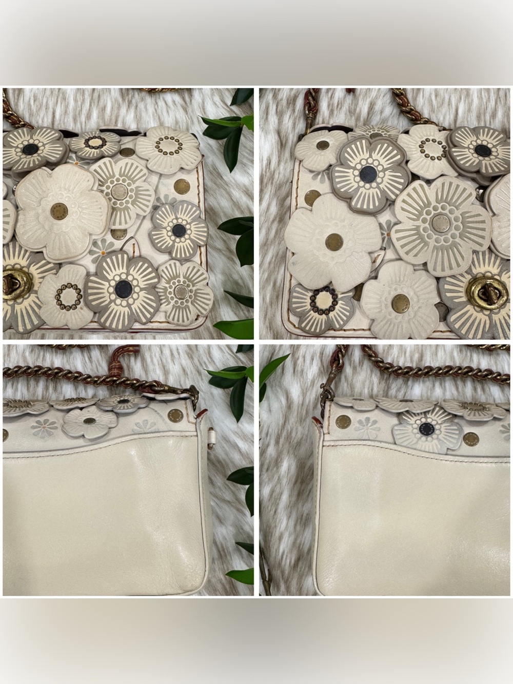 Coach Tea Rose Cream Floral Appliqué Crossbody with Gold Chain - Picture 8 of 17